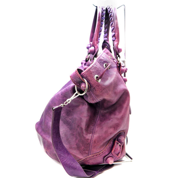 2490 4 Balenciaga Giant Pom Pom 2WAY Bag Leather Purple