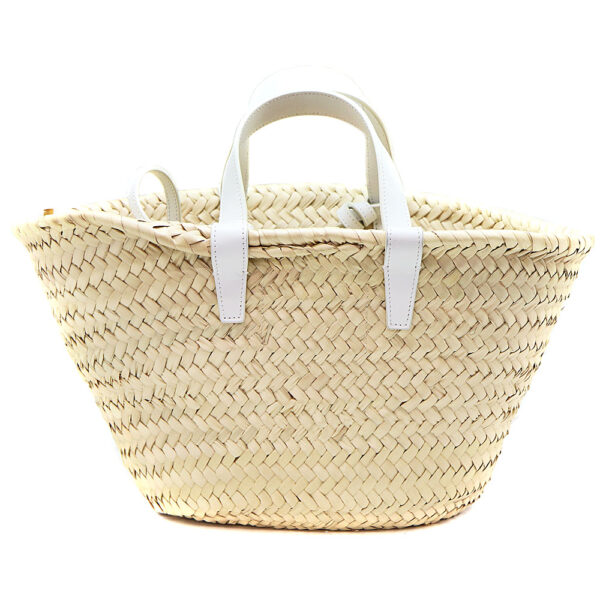 2531 2 Celine Teen Triomphe Pannier Raffia Leather Basket Bag Beige White