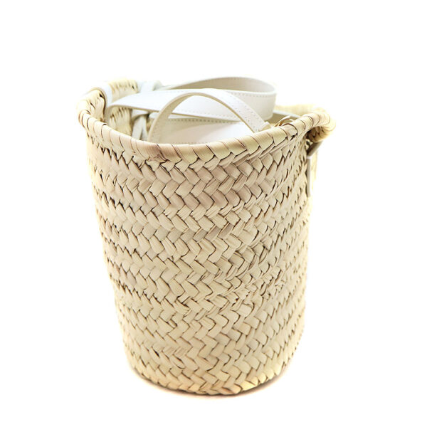 2531 3 Celine Teen Triomphe Pannier Raffia Leather Basket Bag Beige White