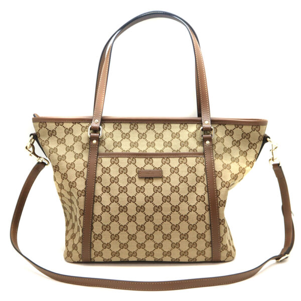 2556 1 Gucci 2WAY Bag Canvas Leather Beige