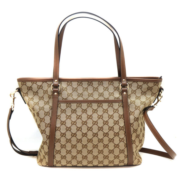 2556 2 Gucci 2WAY Bag Canvas Leather Beige