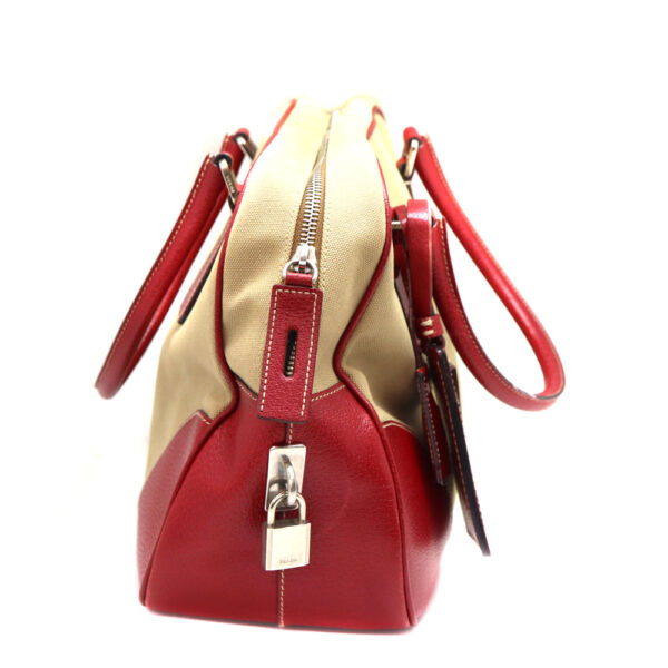 2625 4 Prada Handbag Canvas Leather Beige Red