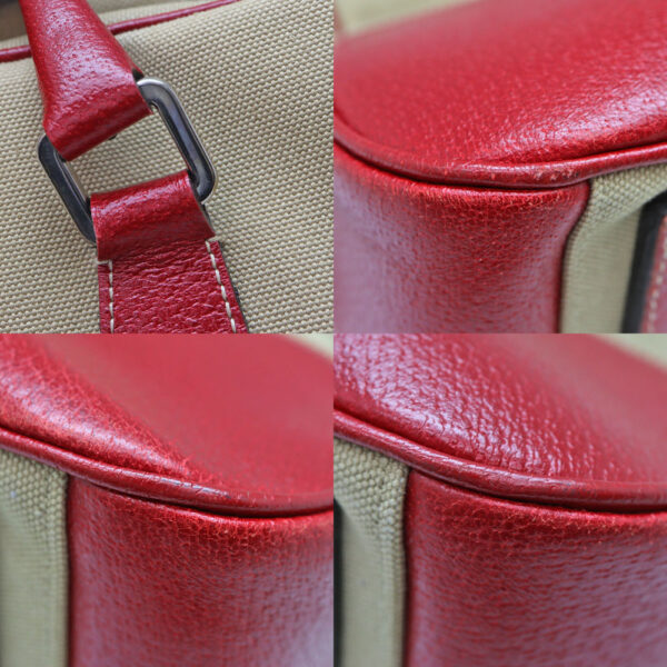 2625 6 Prada Handbag Canvas Leather Beige Red