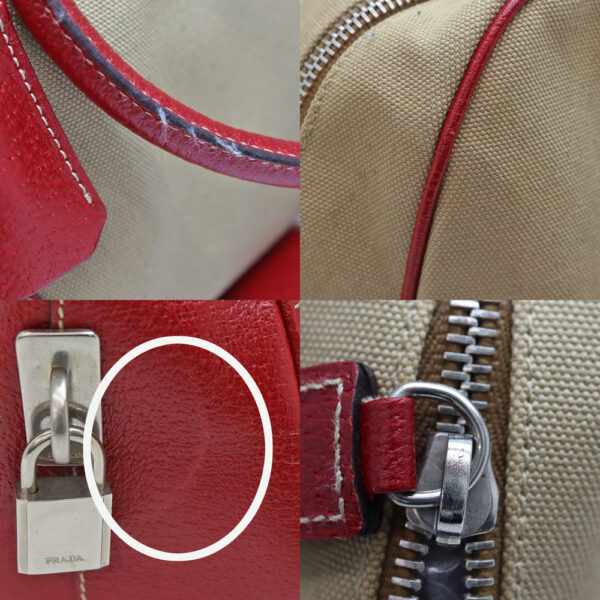 2625 7 Prada Handbag Canvas Leather Beige Red