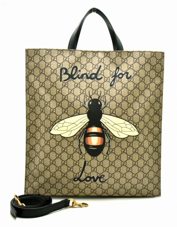 31720521 Gucci Bee GG Supreme 2way Shoulder Tote Bag Khaki