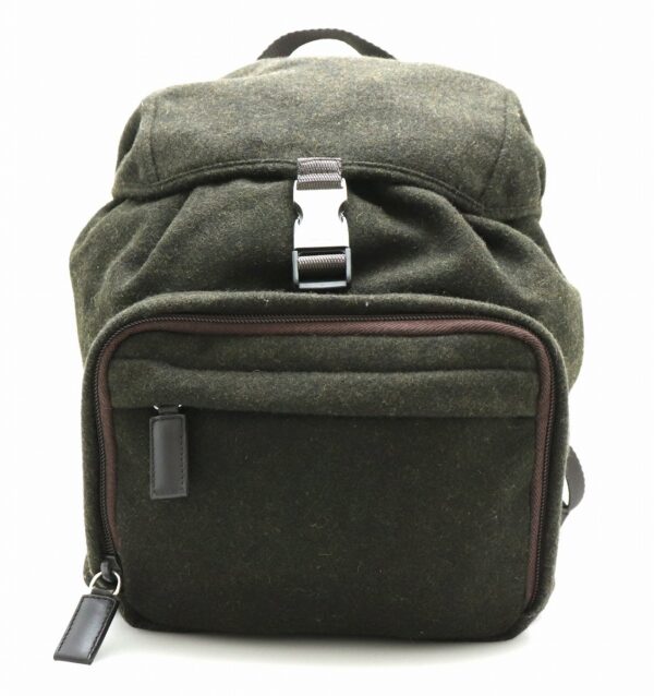 31721217 Prada Backpack Wool Leather Green Brown