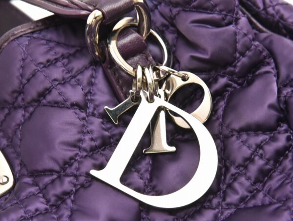 31721318 8 Christian Dior Lady Dior Cannage Charm Handbag Nylon Leather Purple