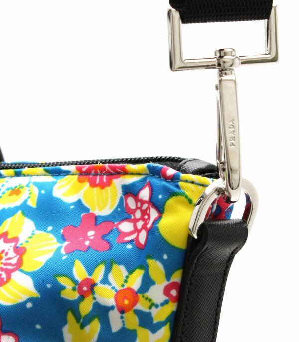 31721550 6 Prada Tote Bag Flower Nylon Leather Blue Multicolor