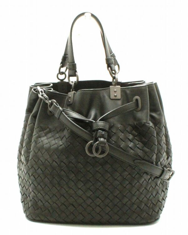 31721596 Bottega Veneta Intrecciato Bucket Bag 2Way Shoulder Bag Leather Black