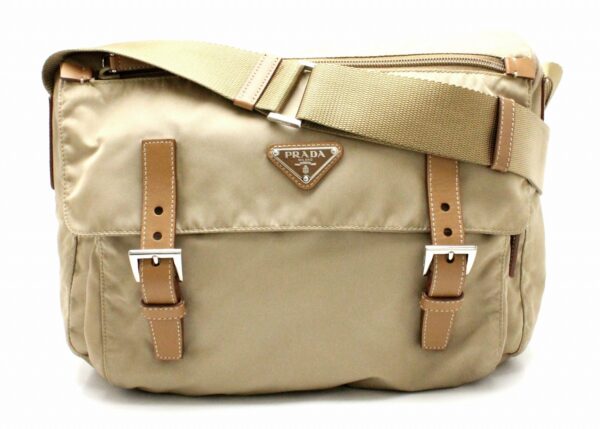 31721732 Prada Shoulder Bag Nylon Khaki Beige