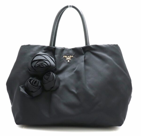 31722002 Prada Handbag Rose Motif Nylon Black