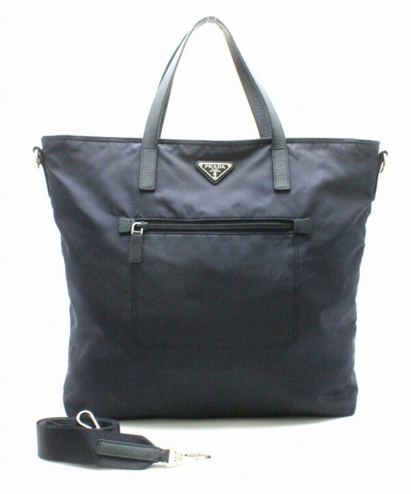 31722062 Prada Tessuto Nylon Shoulder Bag Leather Navy Blue