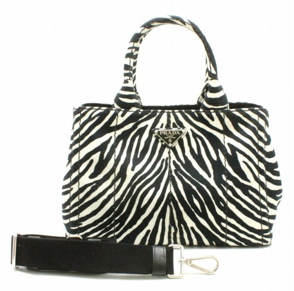 31730115 Prada Canapa 2way Tote Bag Zebra White Black