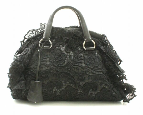 31730212 Prada Lace Bag Leather Cotton Black