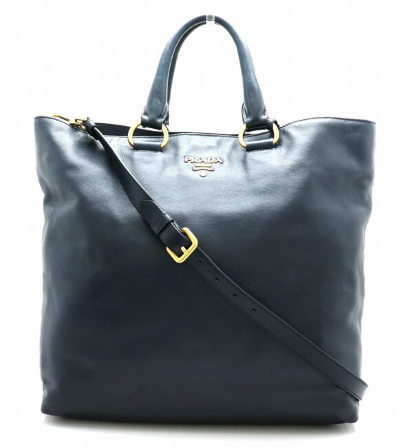 31730215 Prada 2way Tote Bag Leather Navy Blue