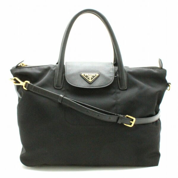 31730226 Prada Shoulder Tote Bag Nylon Leather Black