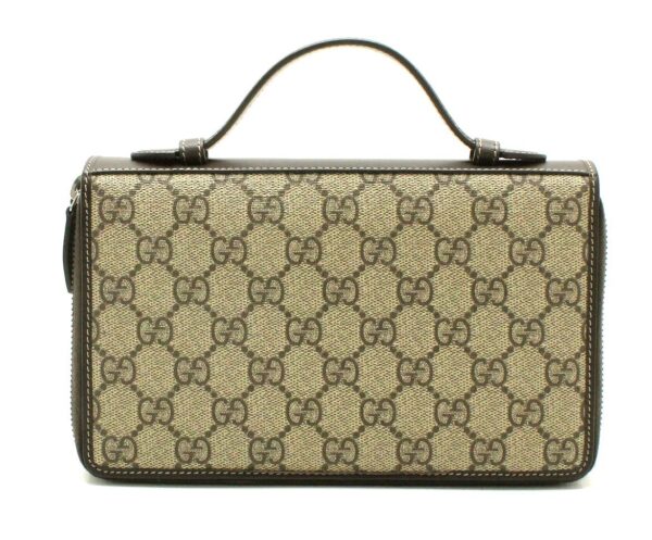 31730258 Gucci GG Supreme Travel Case Clutch Round Zipper Bag Khaki