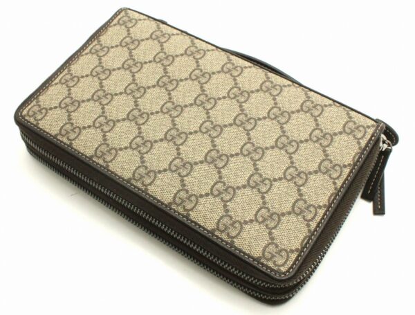 31730258 1 Gucci GG Supreme Travel Case Clutch Round Zipper Bag Khaki