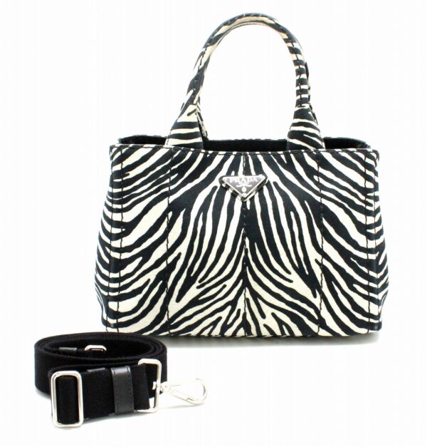 31731719 Prada Mini Canapa 2way Tote Bag Zebra Black White