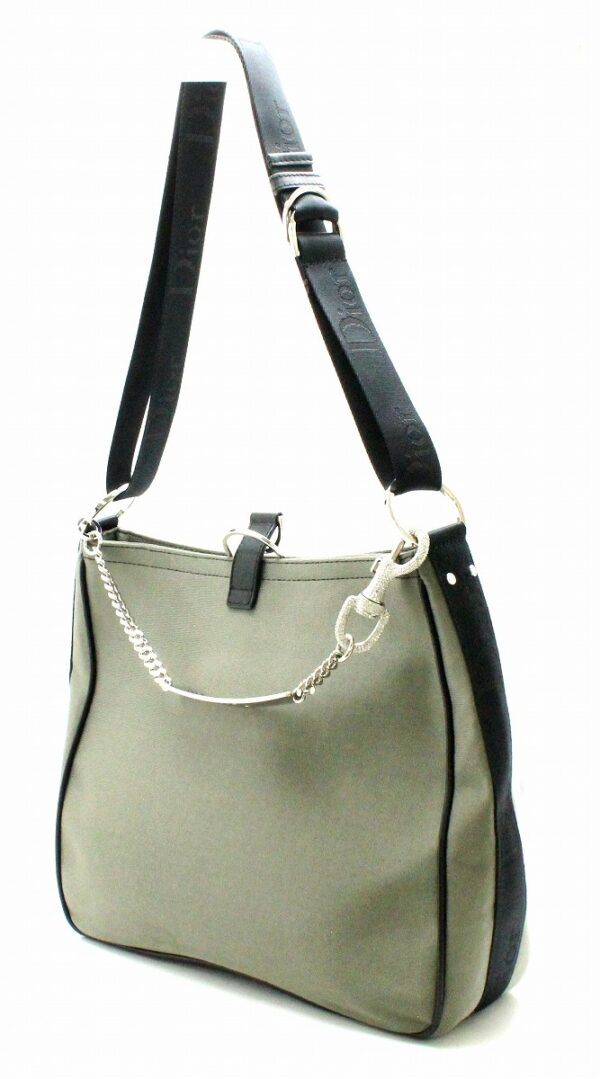 31731762 1 Christian Dior 2WAY Handbag Rhinestone Chain Leather Khaki Green