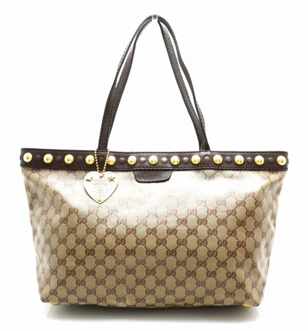 31731792 Gucci GG Crystal Studded Heart Charm Tote Bag Brown