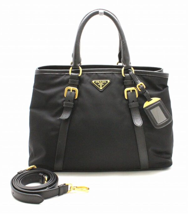 31732129 Prada Nylon 2way Shoulder Bag Leather Black