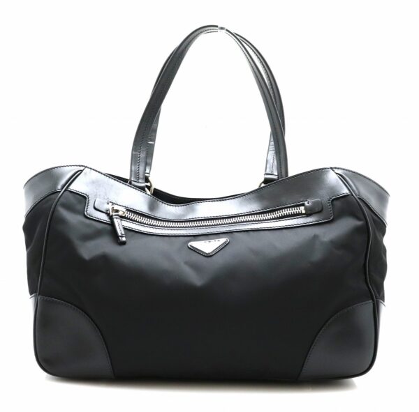 31732306 Prada Tessuto Shoulder Tote Bag Nylon Leather Black Silver