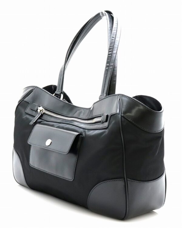 31732306 1 Prada Tessuto Shoulder Tote Bag Nylon Leather Black Silver