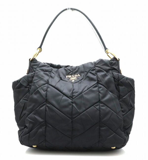 31732422 Prada Tessuto Quilted Shoulder Bag Nylon Leather Black