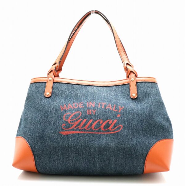 31732427 Gucci Denim Leather Shoulder Tote Bag Navy