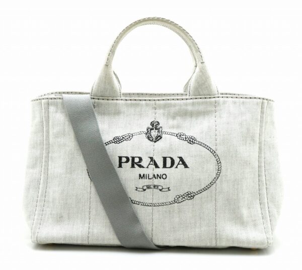 31740262 Prada Canapa 2way Tote Bag Denim Canvas Gray