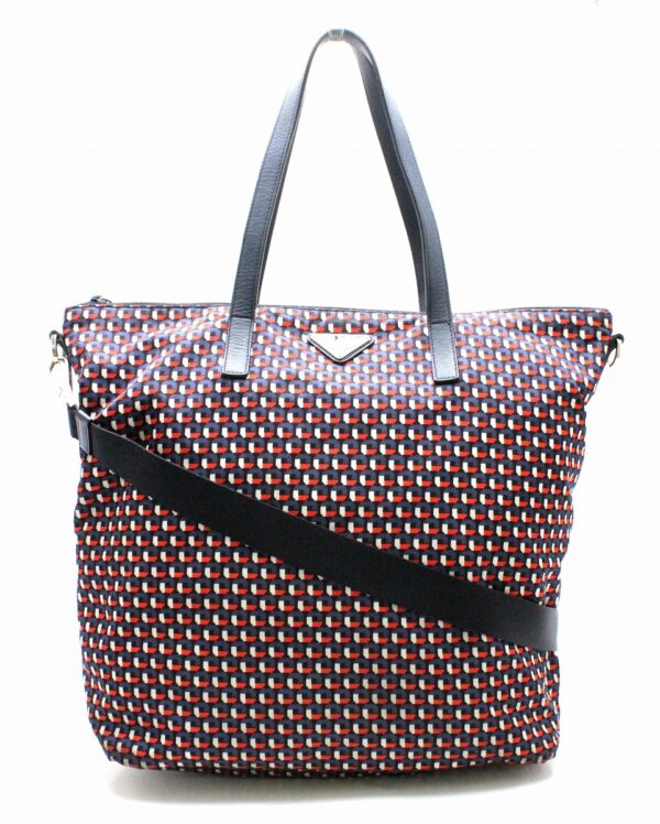 31740860 Prada All over Pattern 2way Tote Bag Nylon Leather Blue Red Silver