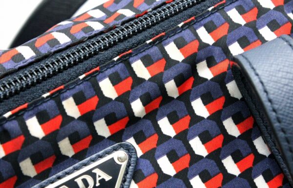 31740860 7 Prada All over Pattern 2way Tote Bag Nylon Leather Blue Red Silver