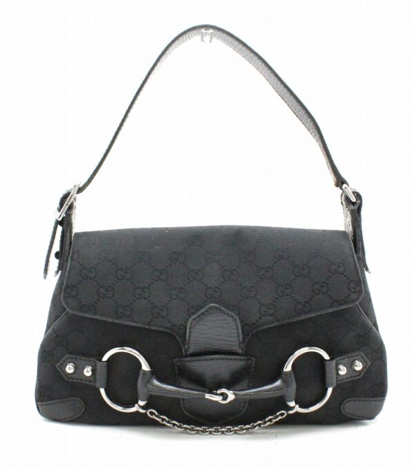 31740923 Gucci GG Horsebit Studded Leather Shoulder Bag Black