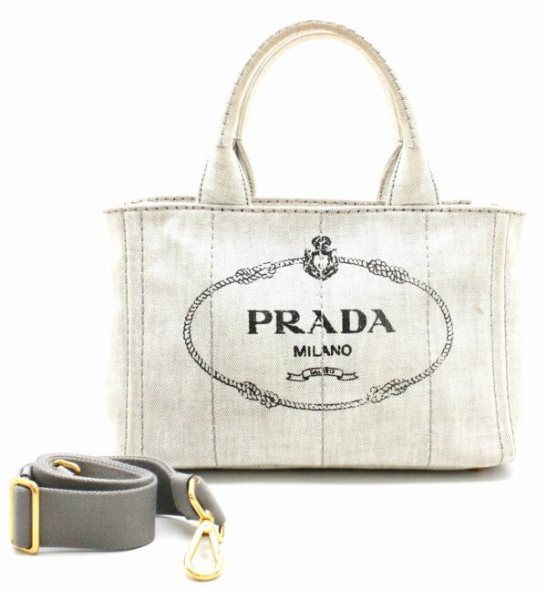 31741478 Prada Canapa 2way Tote Bag Denim Canvas Gray