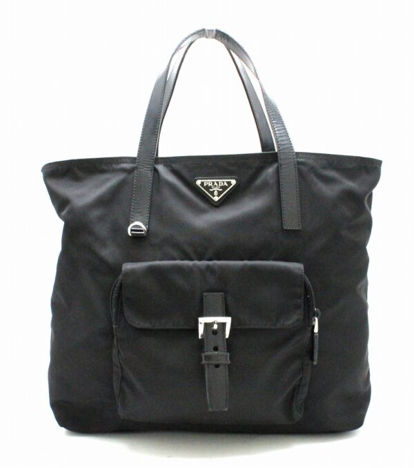 31741602 Prada Shoulder Tote Bag Nylon Leather Black