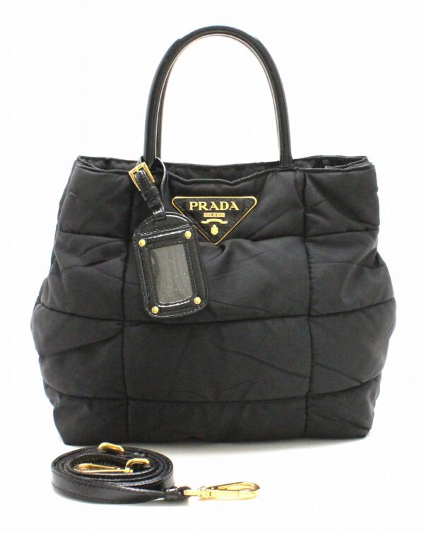 31741946 Prada Crispy Nylon 2way Tote Bag Leather Black