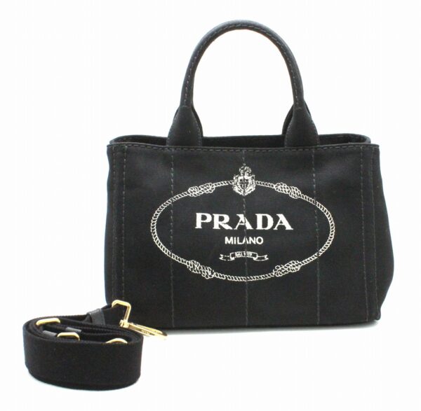 31750102 Prada Canapa 2way Tote Bag Canvas Black