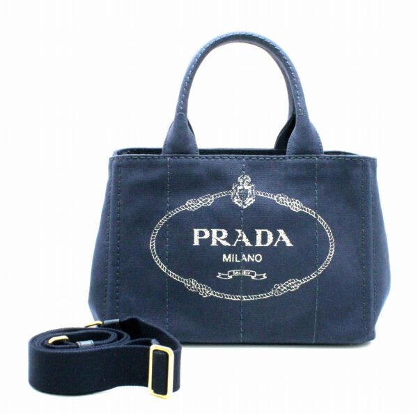 31750103 Prada Canapa 2way Tote Bag Navy Blue