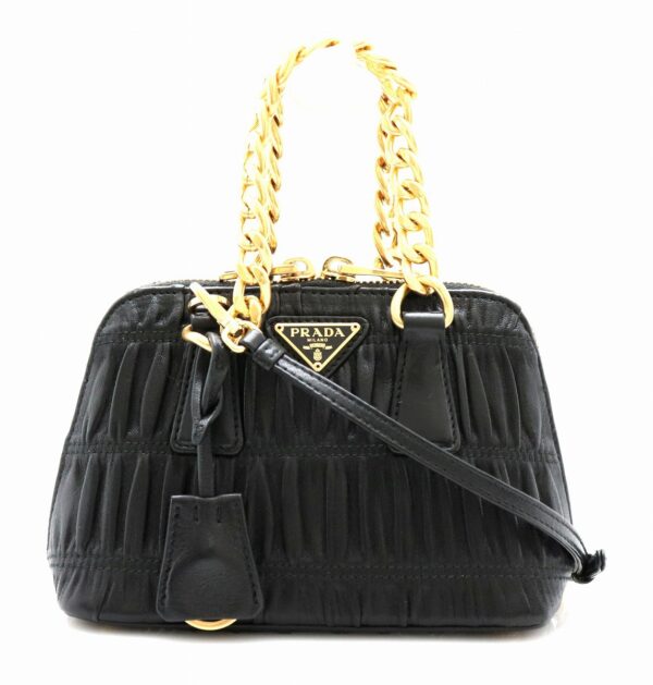 31760253 Prada Nappa Gaufre Chain Shoulder Bag Black