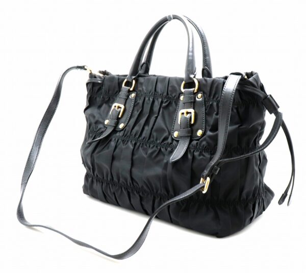 31760380 1 Prada Gathered 2WAY Shoulder Bag Nylon Leather Black