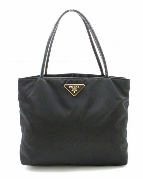 31760822 Prada Nylon Tote Bag Patent Leather Black