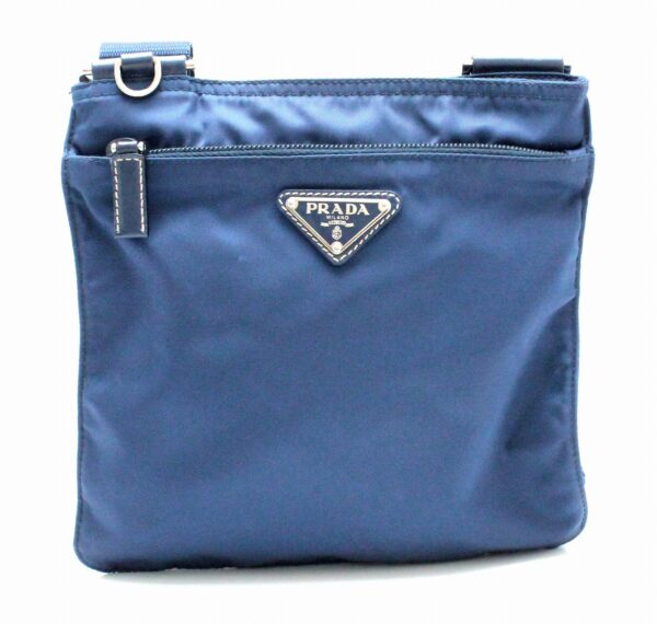 31761337 Prada Nylon Crossbody Shoulder Bag Navy Blue Silver