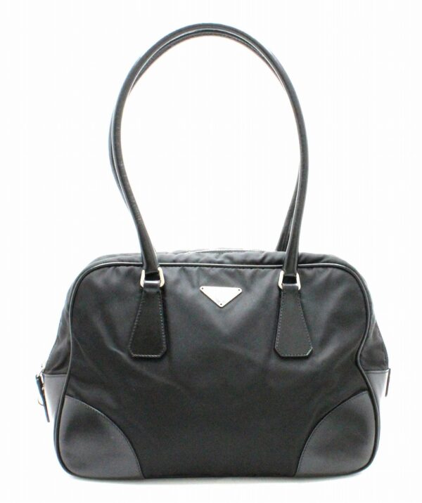 31770410 Prada Nylon Shoulder Tote Bag Black Silver