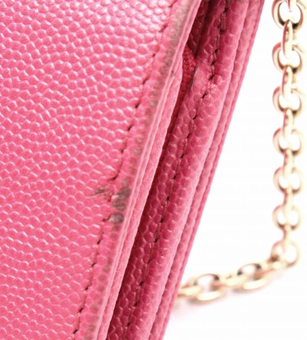 31771032 7 Christian Dior Chain Wallet Embossed Leather Salmon Red