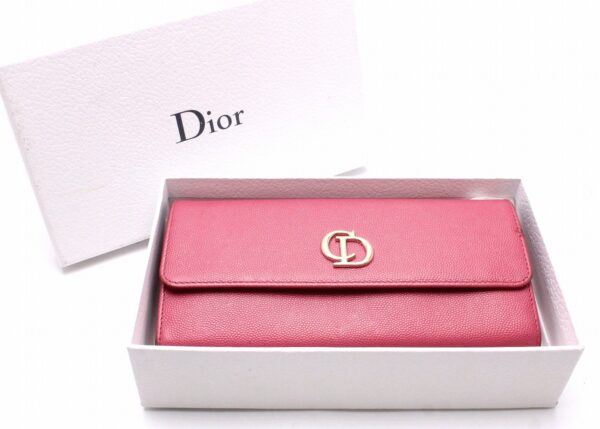 31771032 8 Christian Dior Chain Wallet Embossed Leather Salmon Red