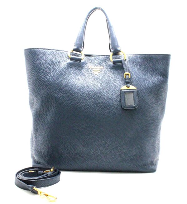 31771611 Prada Vitello Daino 2WAY Tote Bag Leather Navy