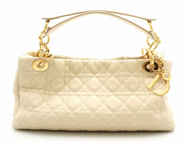 31772035 Christian Dior Cannage Lady Dior Chain Handbag Leather Beige