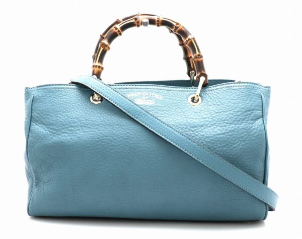 31780196 Gucci Bamboo Shopper 2WAY Leather Tote Bag Light Blue