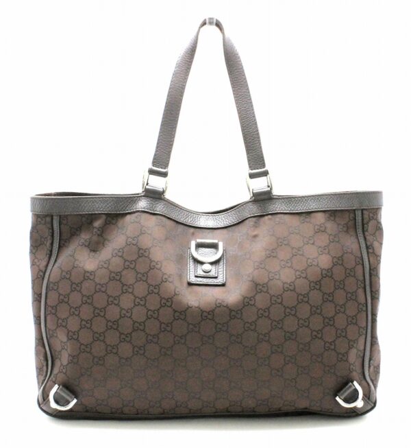 31780548 Gucci GG Nylon Tote Shoulder Bag Leather Brown